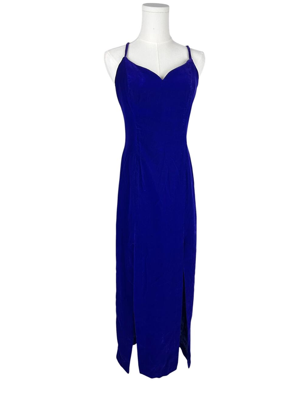 Vintage Bodycon Purple Velvet Front Slit Sweetheart Neck Sleeveless Maxi Dress M